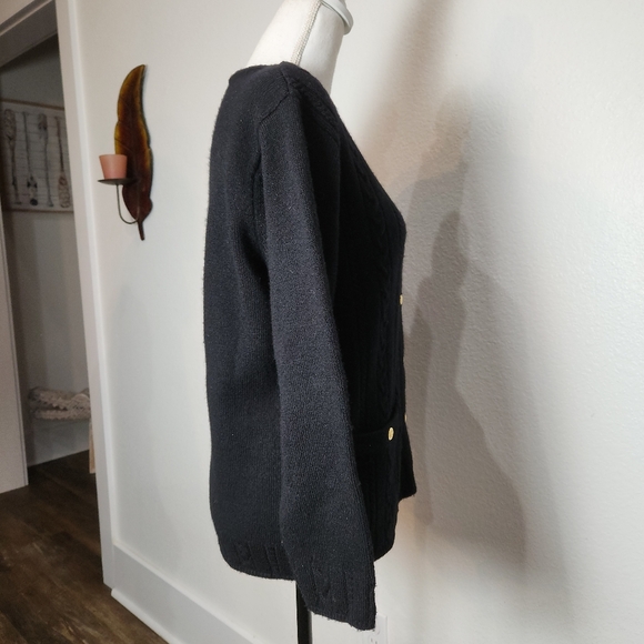 VINTAGE Talbots Petites Women's 100% Pure Wool Cable Knit Gold Button Cardigan - Picture 6 of 11
